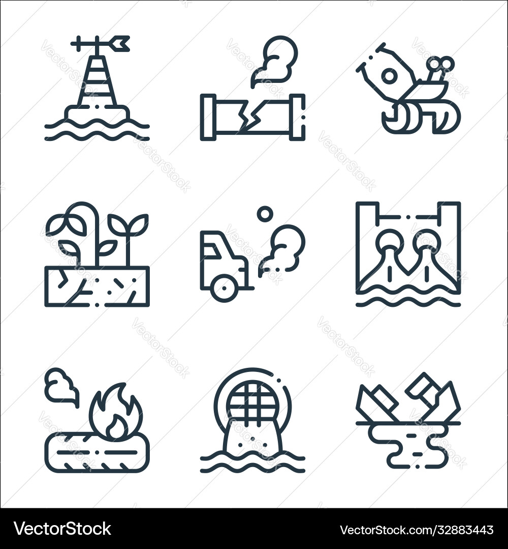 Climate change line icons linear set quality Climate change line icons linear set quality vector image