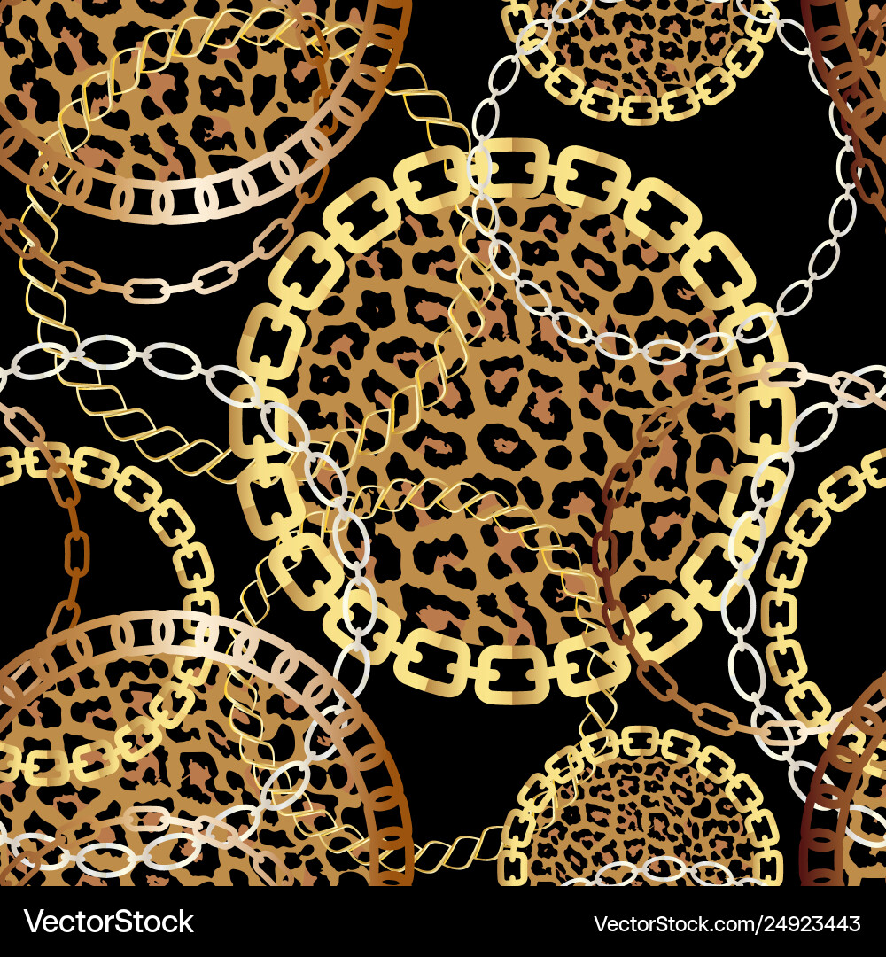 Golden Chain Pattern with Leopard Print vector image