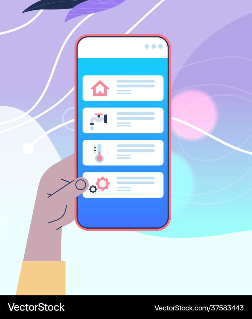 Hand using mobile app for smart house system Vector Image