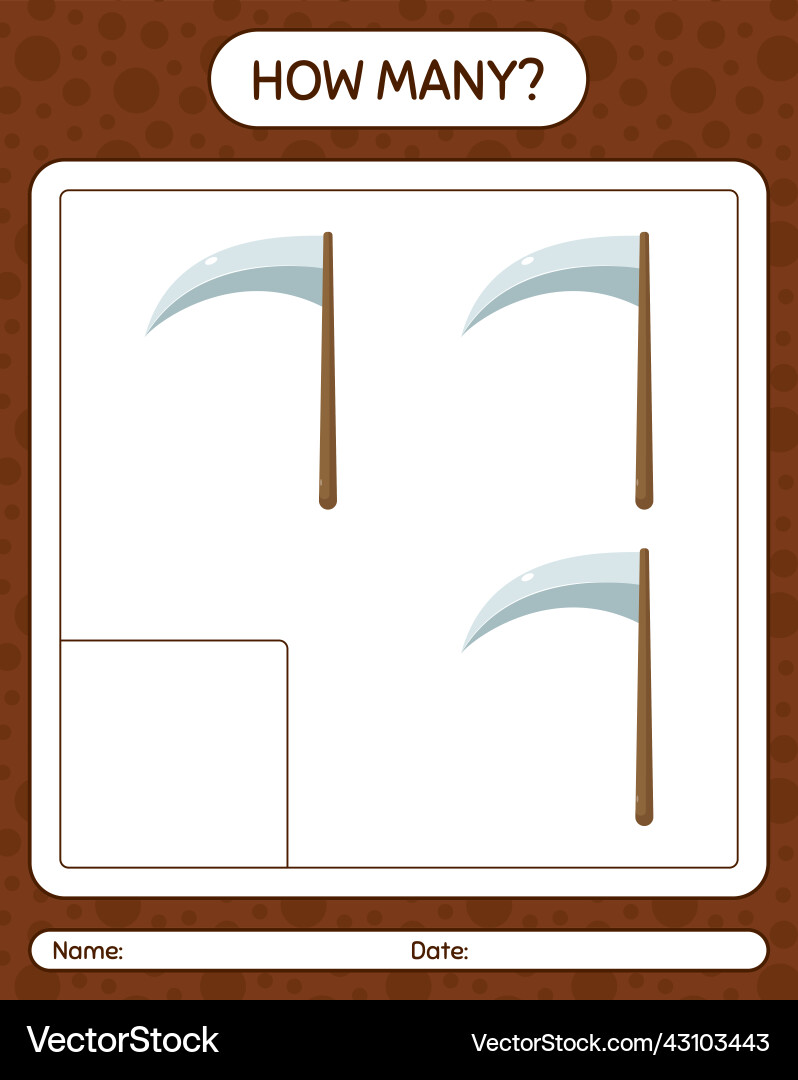 How many counting game with scythe worksheet Vector Image