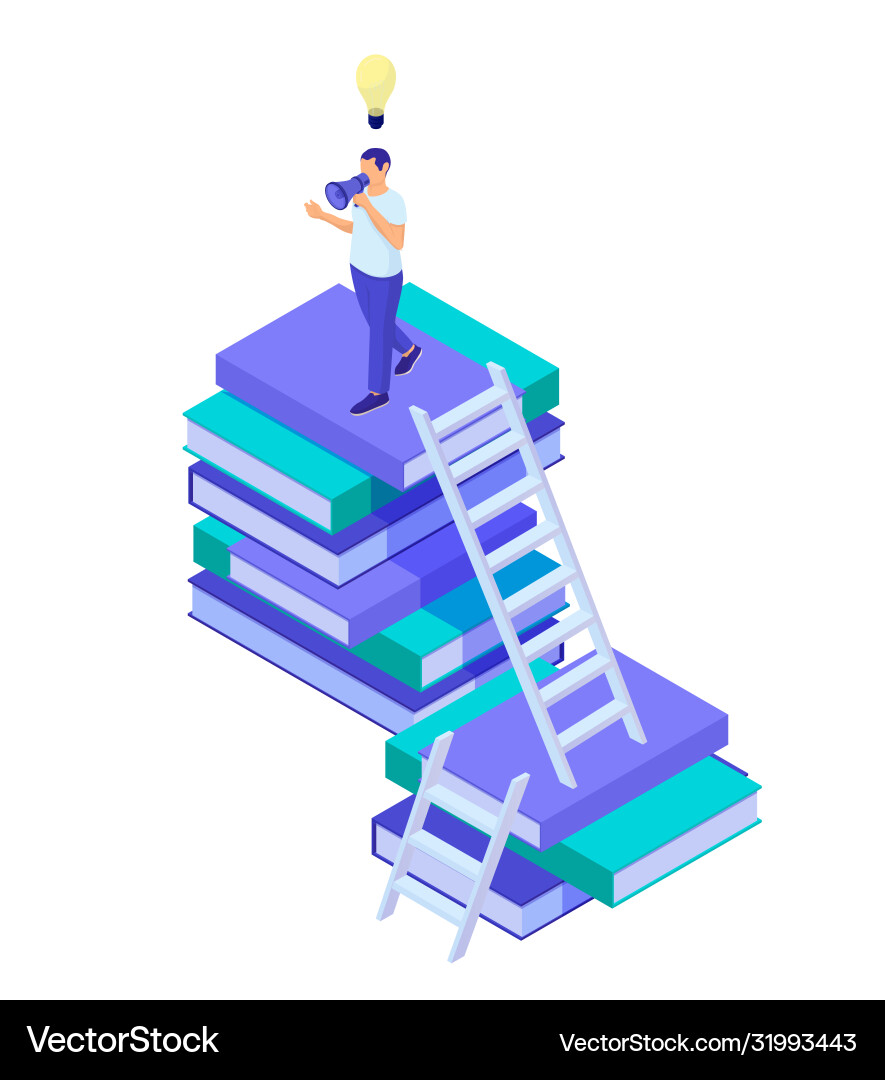 Learning process isometric concept character Learning process isometric concept character vector image