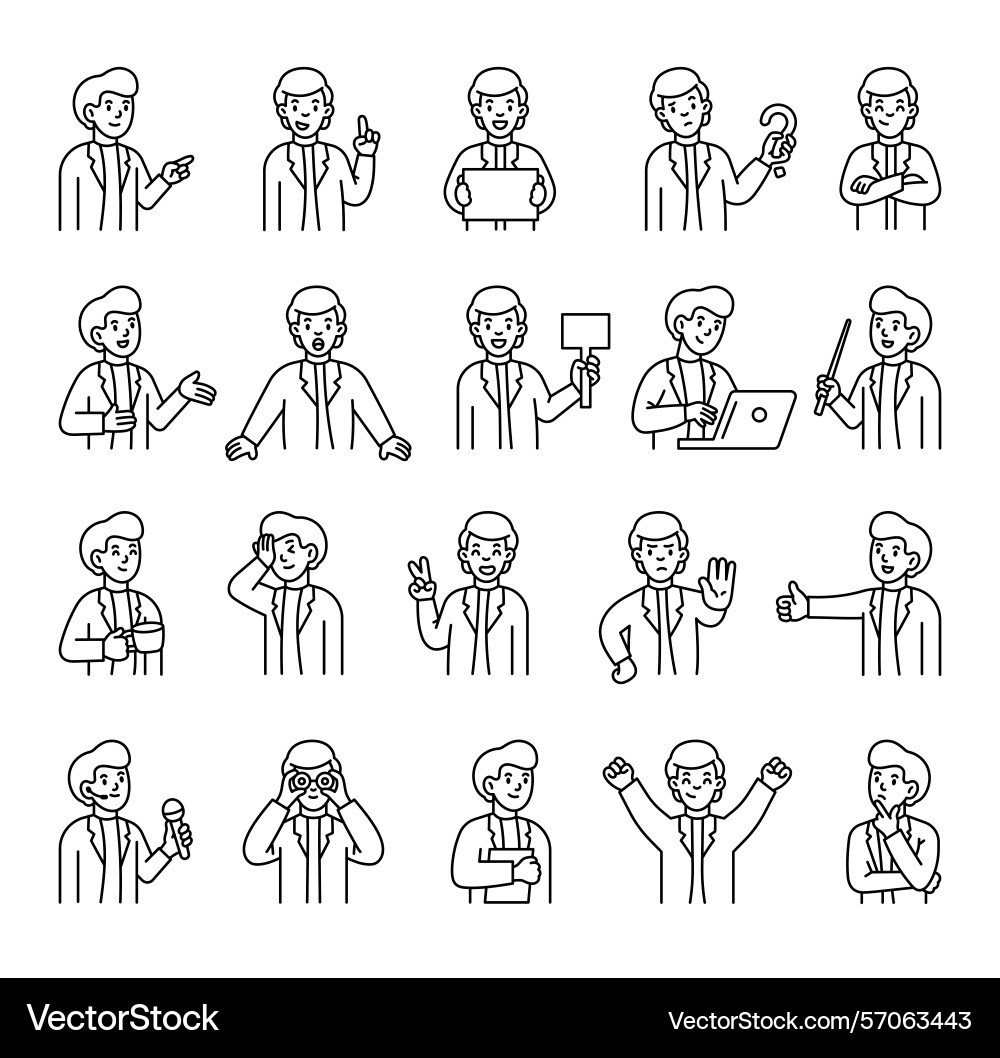 Man guide character set with human features Man guide character set with human features vector image