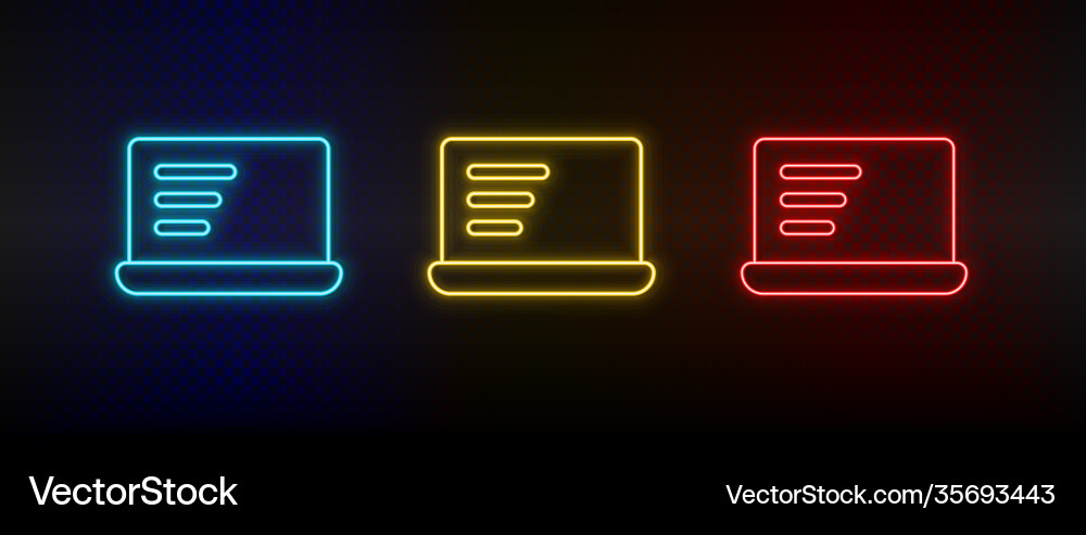 Neon icons computer notebook set red blue Neon icons computer notebook set red blue vector image