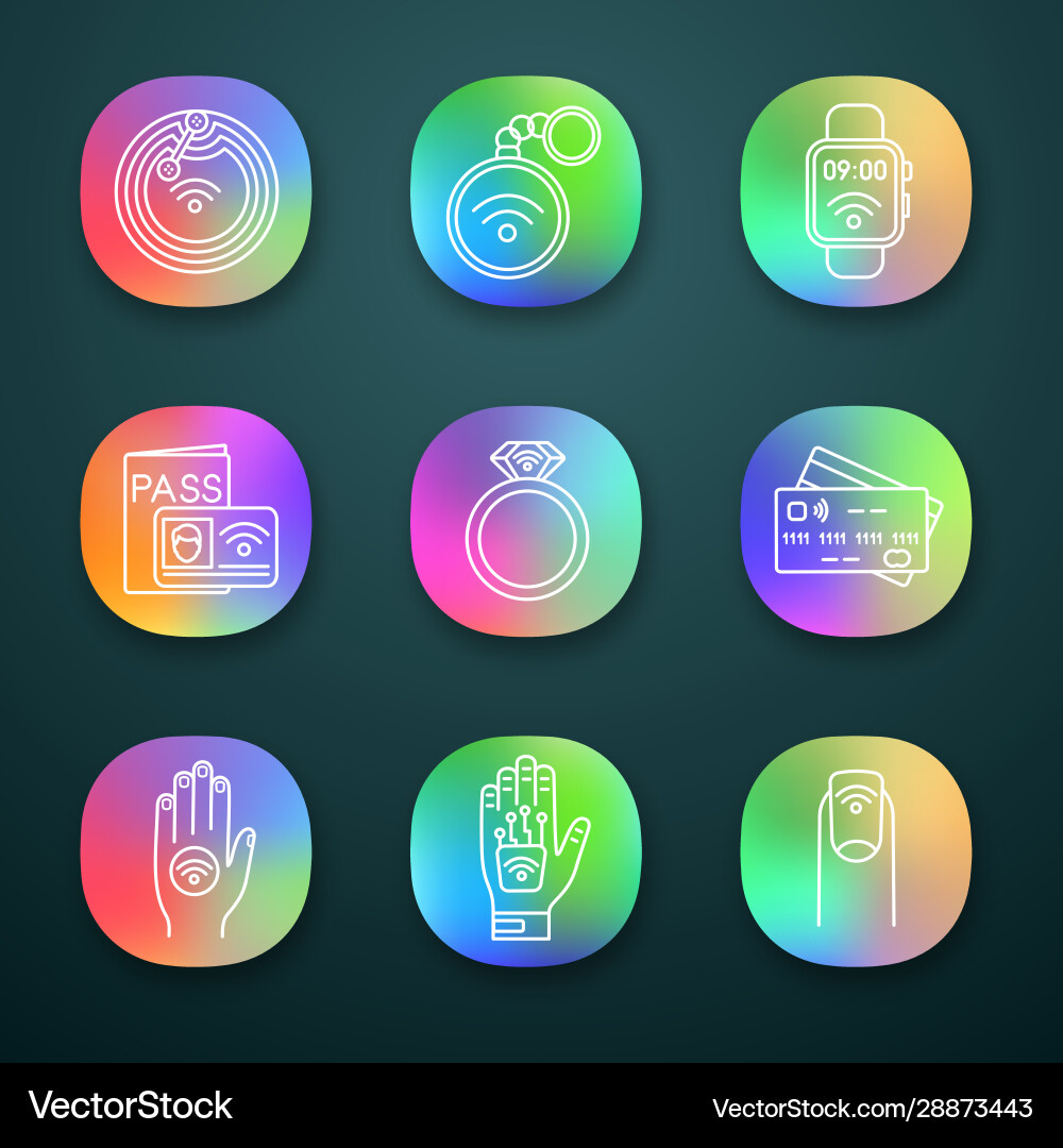 Nfc technology app icons set Nfc technology app icons set vector image