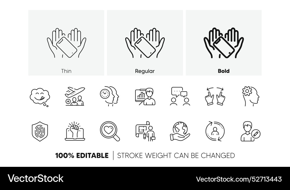 Passenger move gesture and engineering line icons vector image