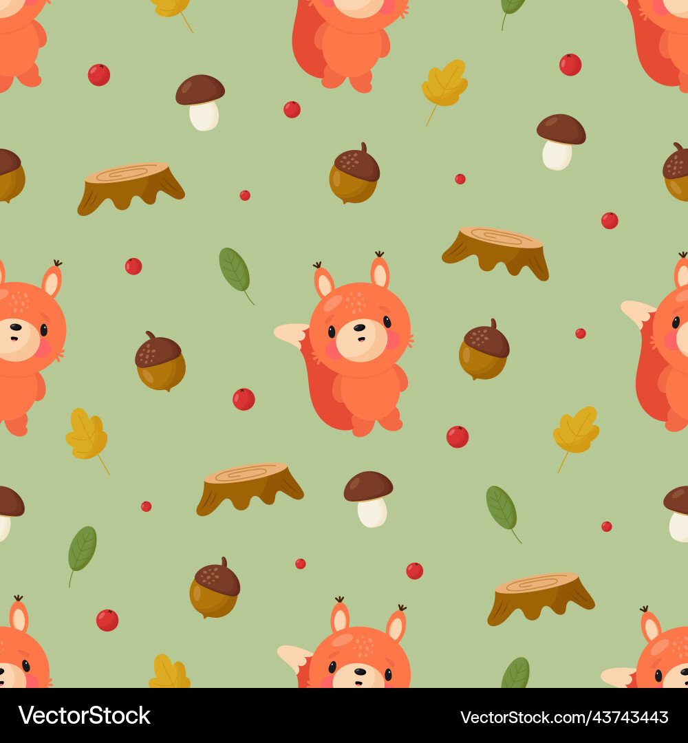 Seamless pattern with cute squirrels Vector Image