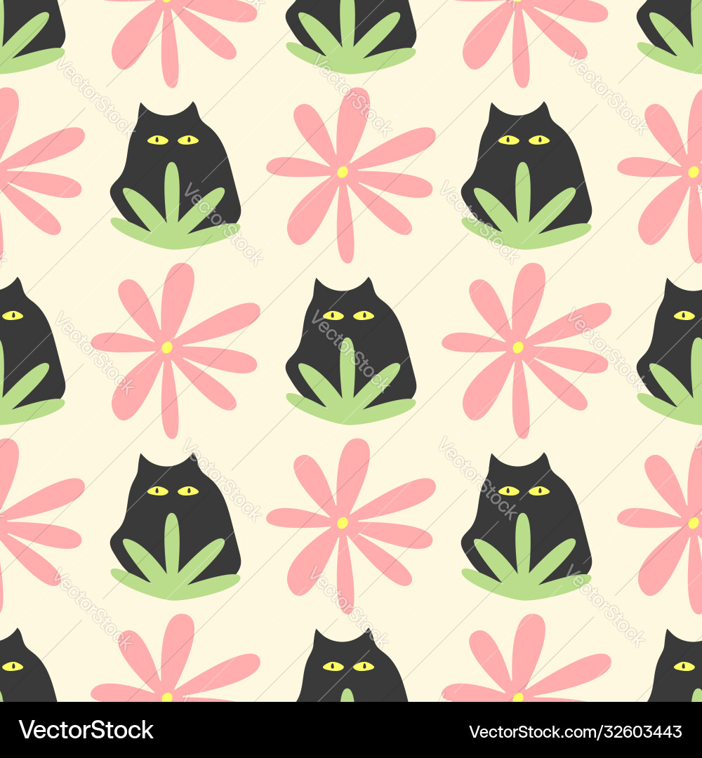 Seamless pattern with repeating cat flower Seamless pattern with repeating cat flower vector image