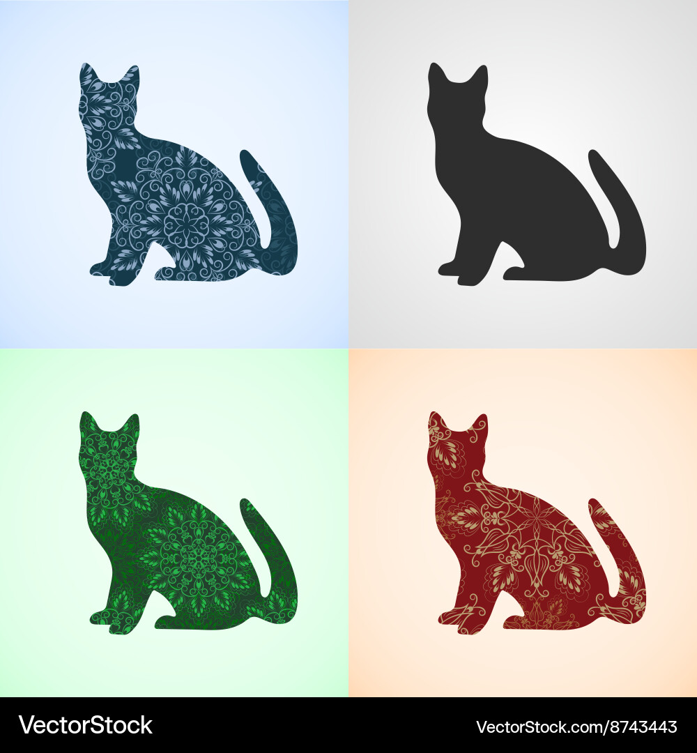 Set from cat with mandala patterns Vector Image