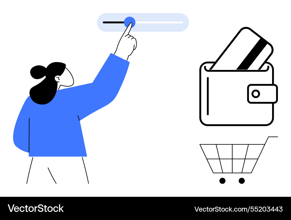 User selecting options on a screen with wallet User selecting options on a screen with wallet vector image