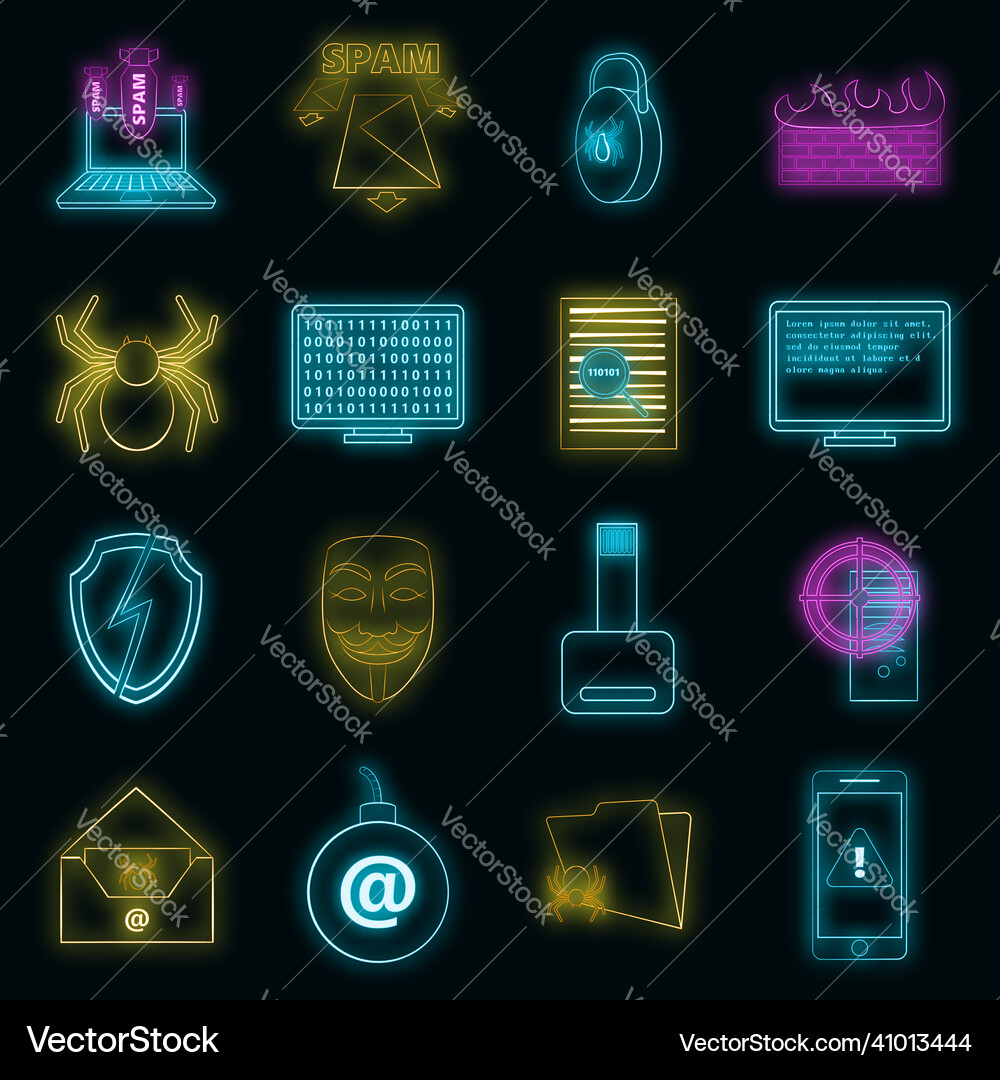 Computer security icons set neon Computer security icons set neon vector image