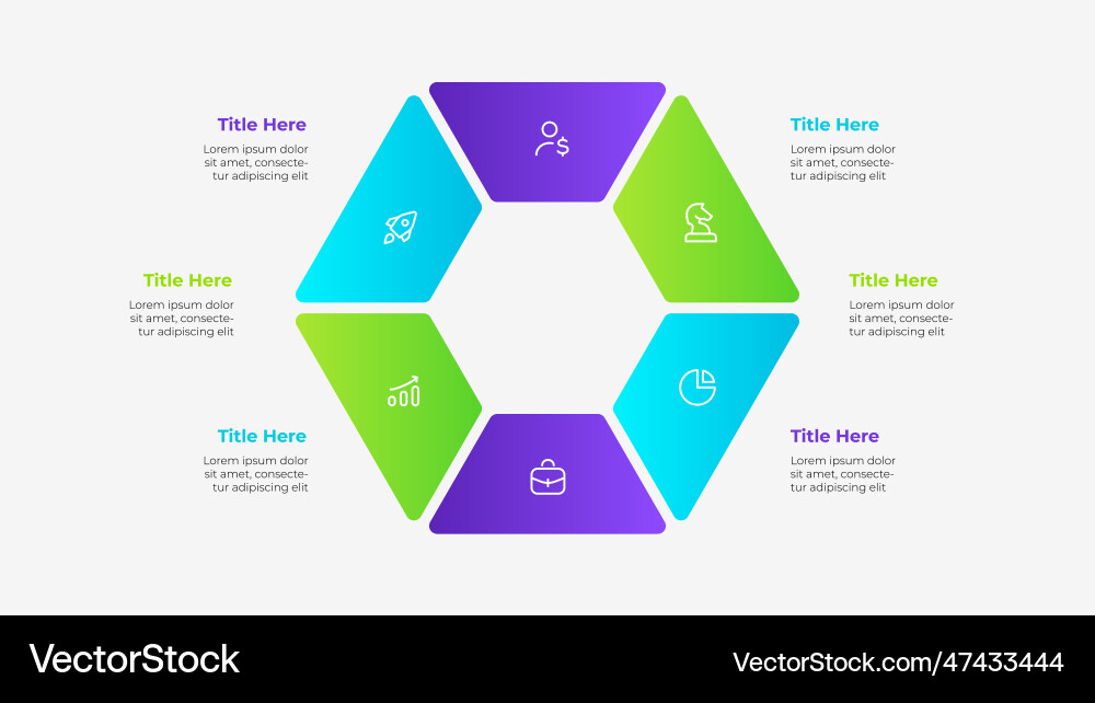 Diagram in the form of a hexagon divided into 6 Vector Image