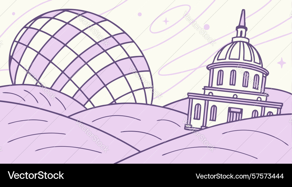Futuristic domed building with abstract grid Vector Image