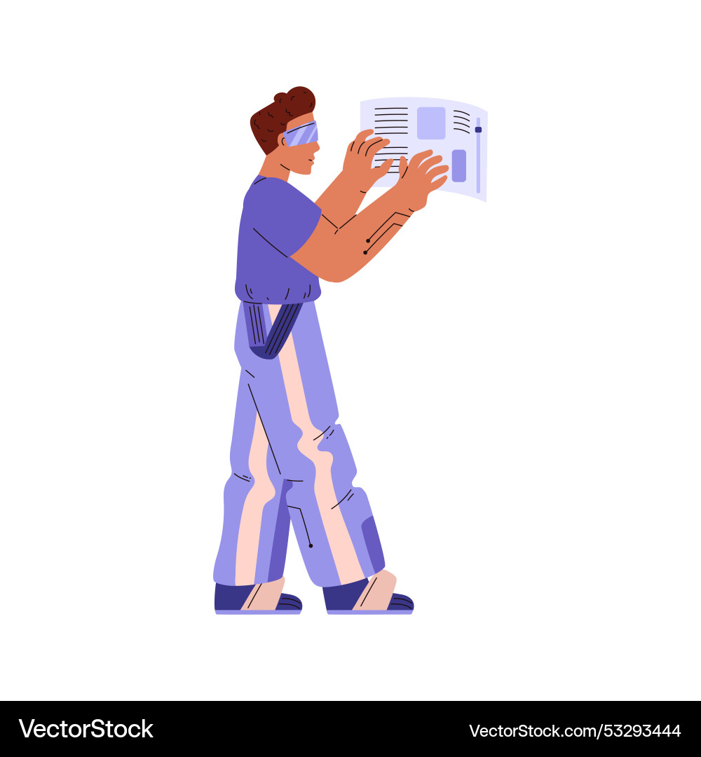 Futuristic man working with in virtual reality Futuristic man working with in virtual reality Vector Image