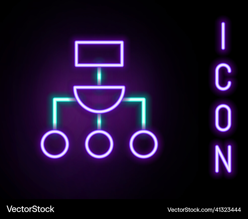 Glowing neon line algorithm icon isolated on black Glowing neon line algorithm icon isolated on black vector image
