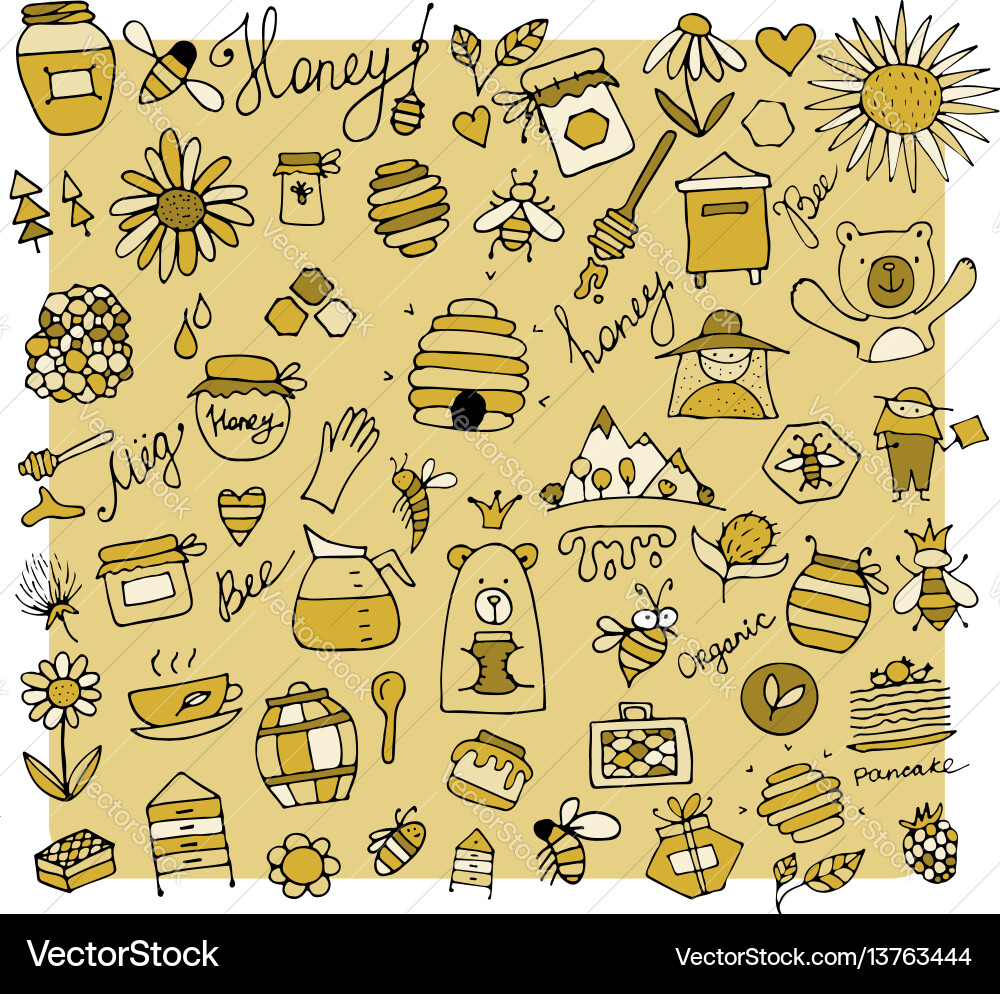 Honey apiary icons set sketch for your design Vector Image