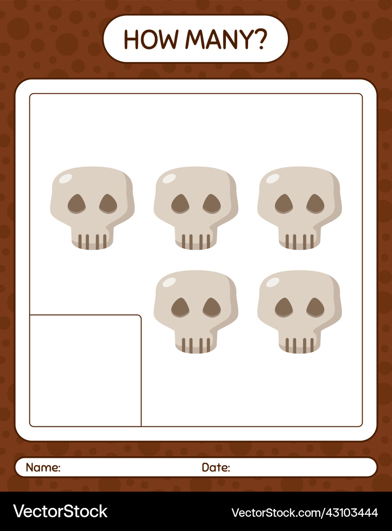 How many counting game with skull worksheet How many counting game with skull worksheet vector image