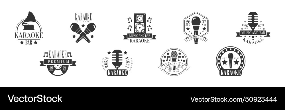 Karaoke music bar label and badge design vector image