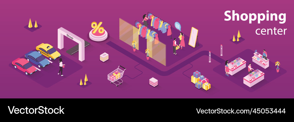Shopping center concept 3d isometric infographics Shopping center concept 3d isometric infographics vector image