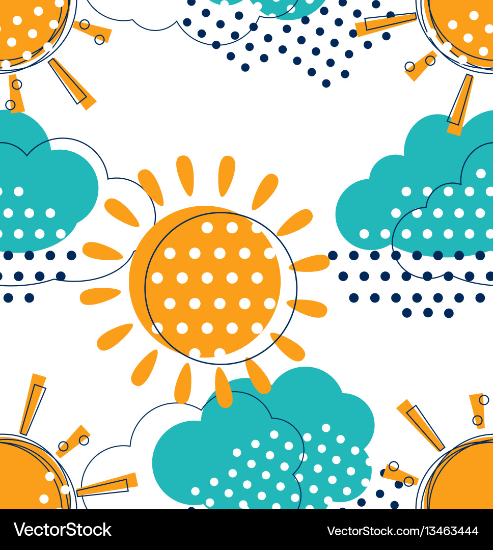 Sun with clouds seamless pattern vector image
