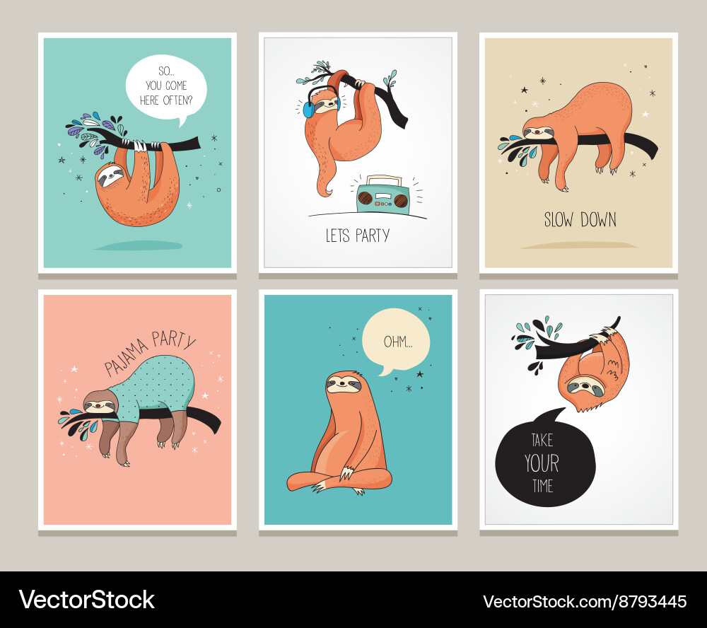 Adorable Sloth Card Collection vector image