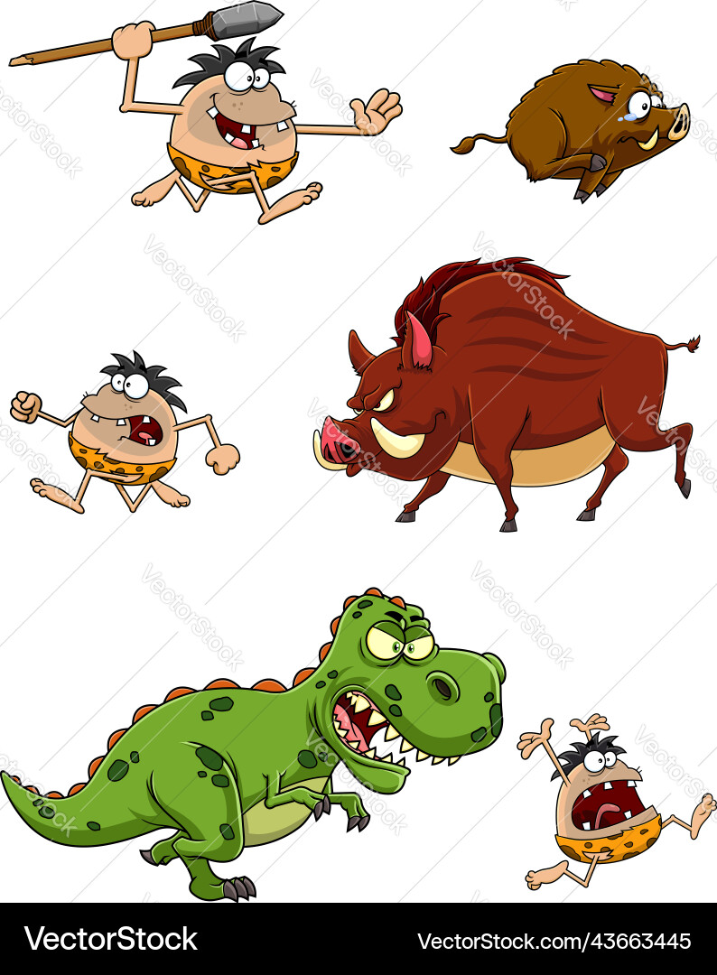 Caveman cartoon characters collection set Caveman cartoon characters collection set vector image