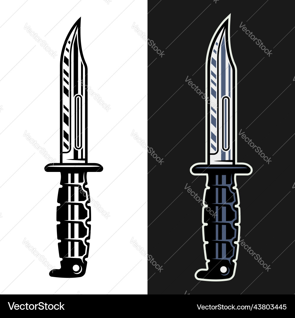 Combat knife set of objects in two styles Combat knife set of objects in two styles vector image