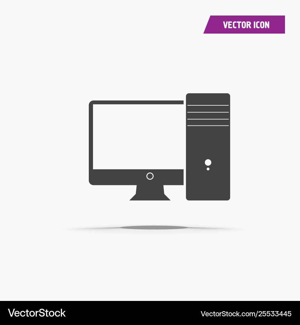 Computer and processor icon with shadow Vector Image