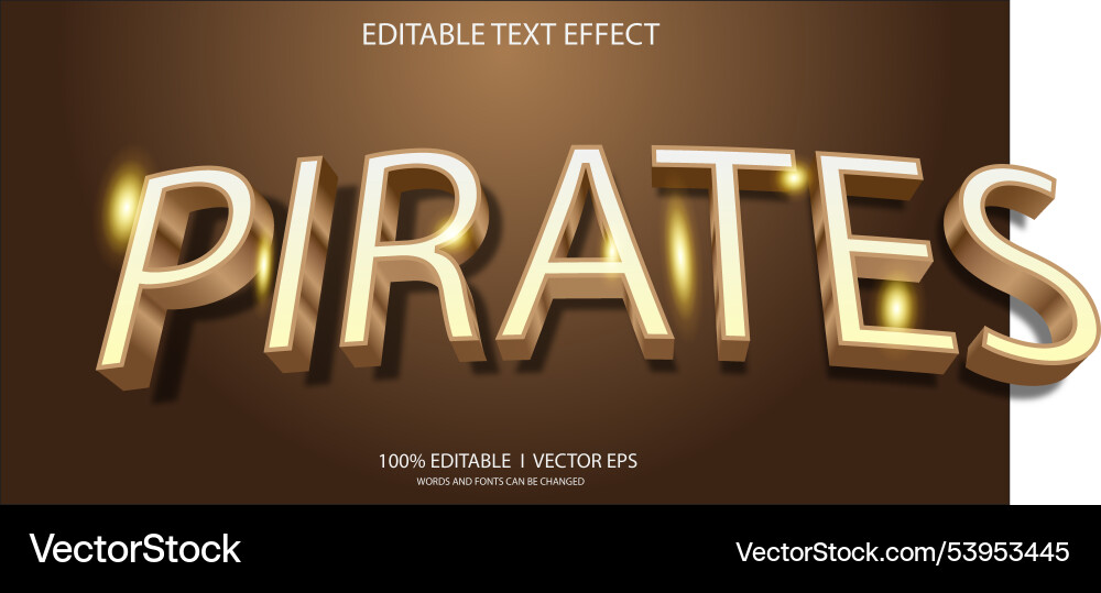 Editable pirates 3d text effect with modern vector image