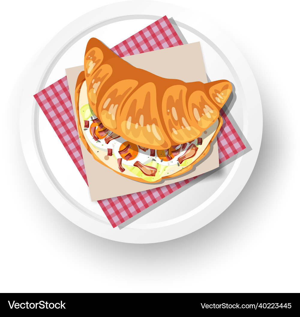 Frühstück Croissant Sandwich auf weißem Teller Frühstück Croissant Sandwich auf weißem Teller vektorbild
