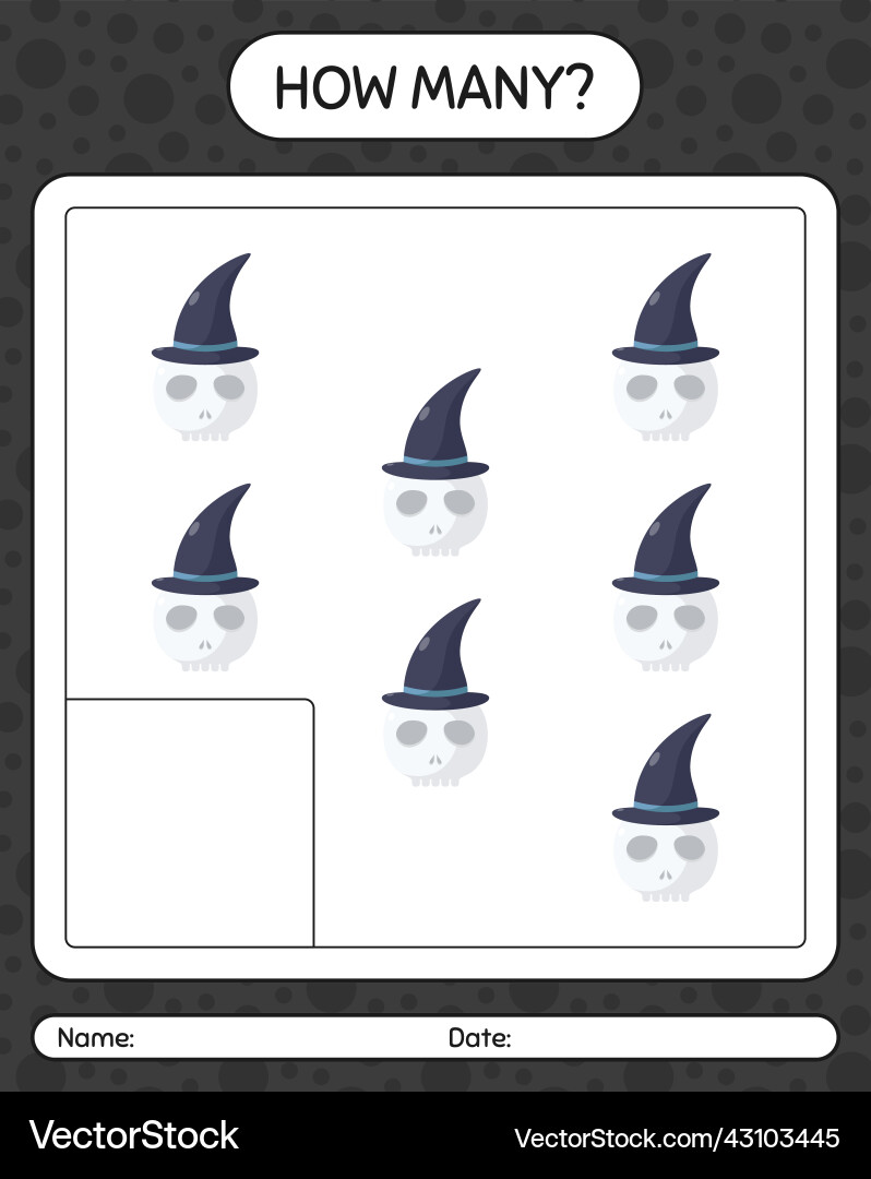 How many counting game with skull worksheet How many counting game with skull worksheet Vector Image