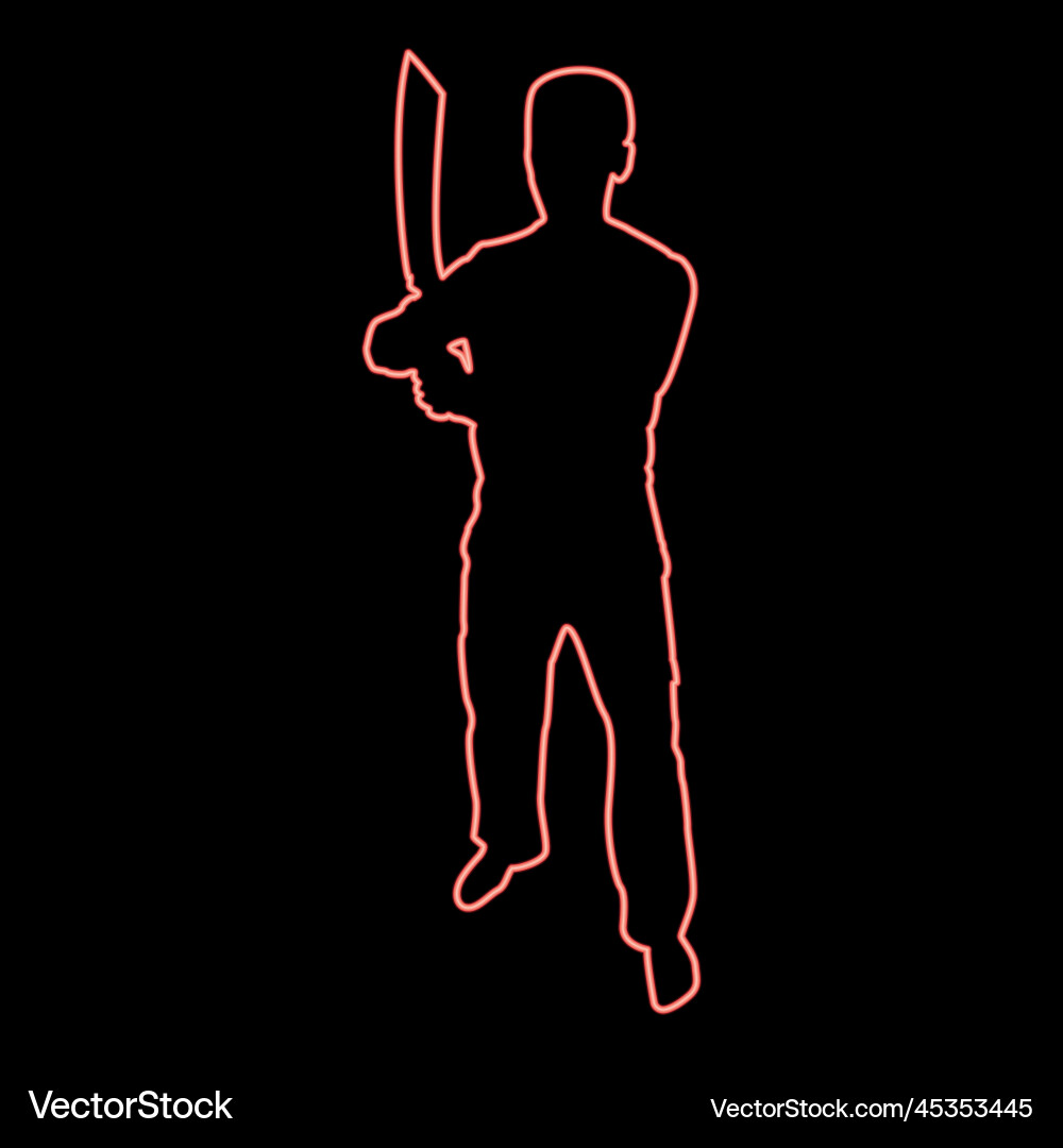 Neon man with sword machete cold weapons in hand Neon man with sword machete cold weapons in hand vector image
