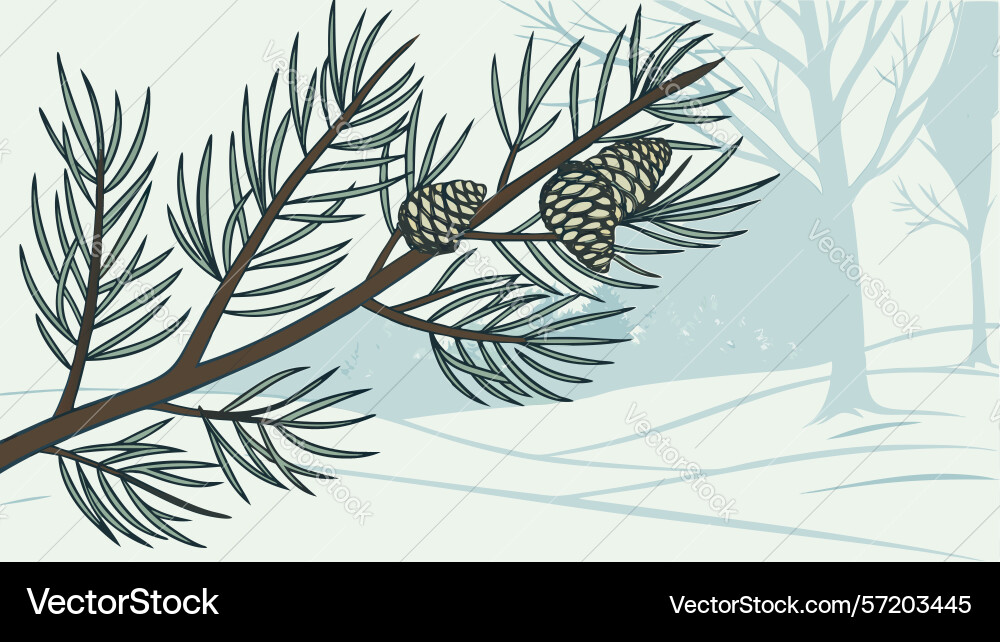 Pine branch with snow and cones design generative Vector Image
