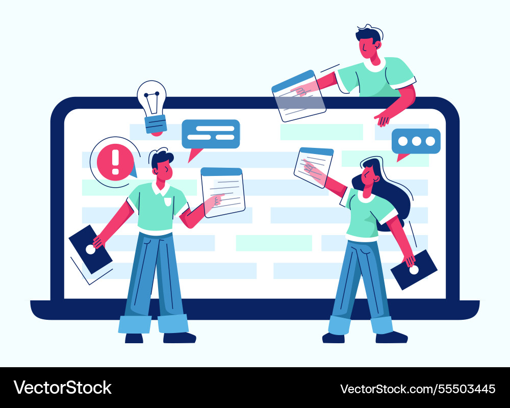Programmers coding engaging in collaborative vector image