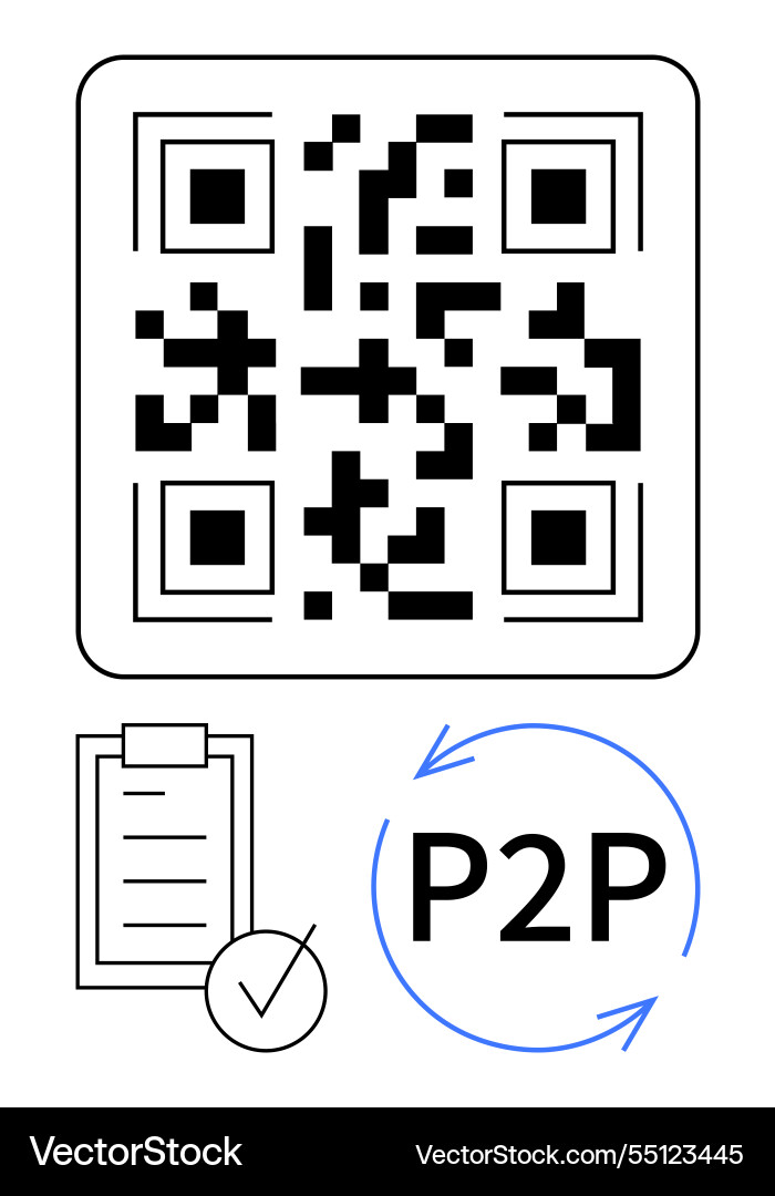 Qr-Code mit Checkliste und p2p Rundpfeile Qr-Code mit Checkliste und p2p Rundpfeile vektorbild