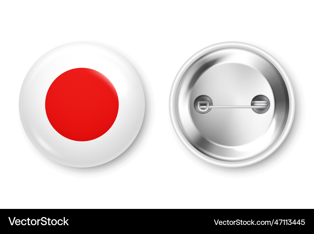 Realistic button badge with printed japanese flag Realistic button badge with printed japanese flag vector image