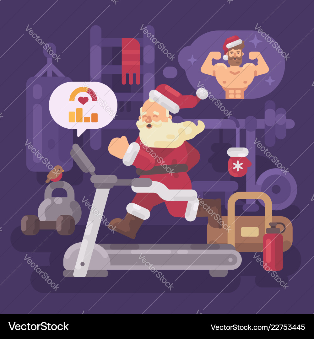 Santa claus exercising and getting into shape Vector Image