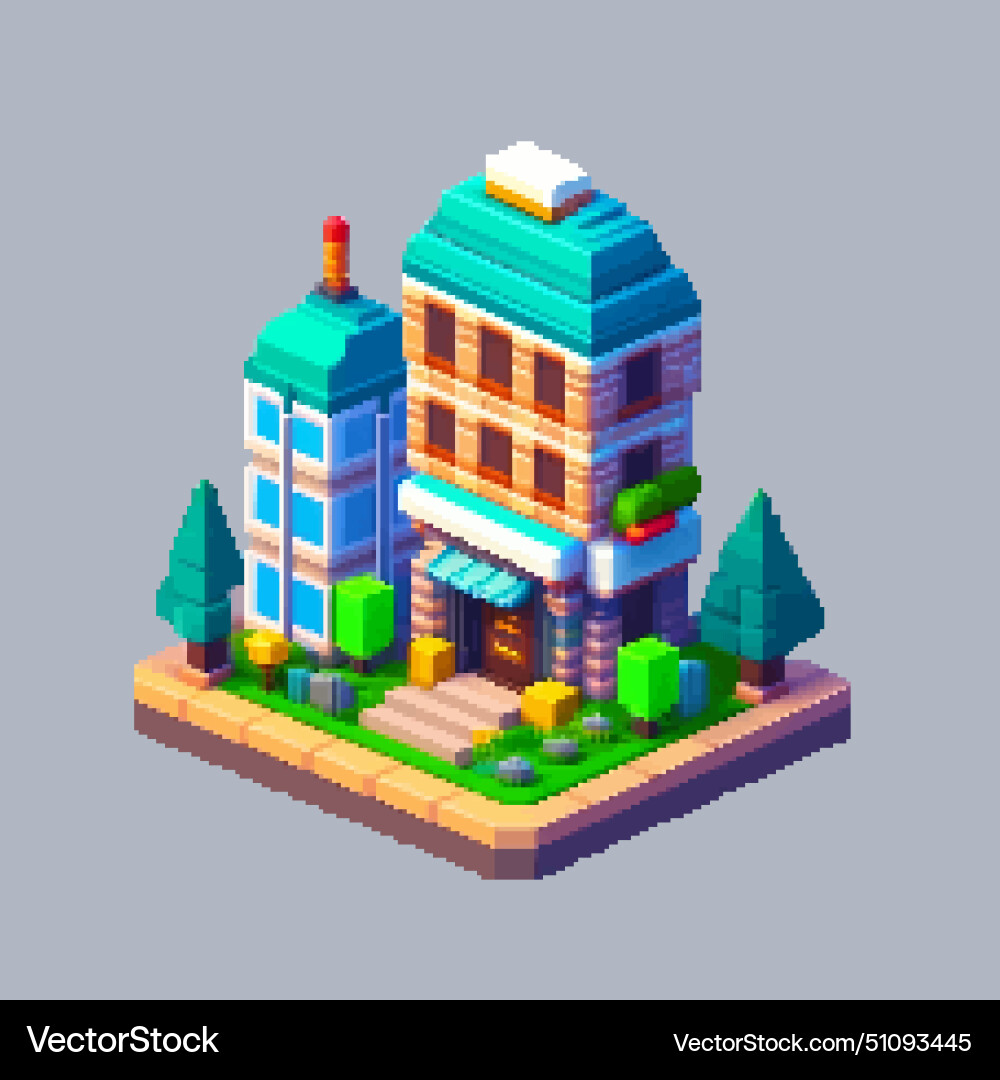 Three-dimensional projection pixel 8-bit art view Three-dimensional projection pixel 8-bit art view vector image
