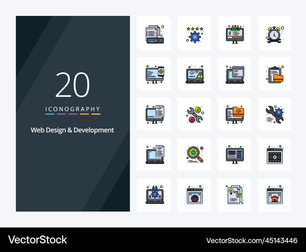 20 web design and development line filled icon vector image