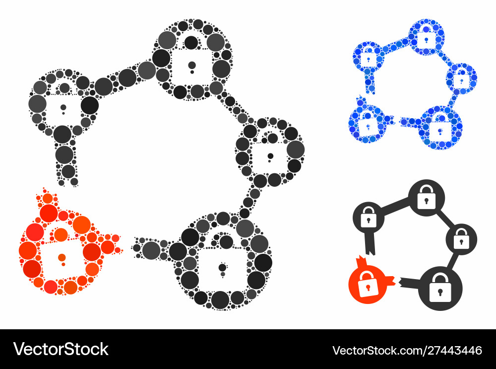 Broken blockchain network mosaic icon circles Broken blockchain network mosaic icon circles vector image