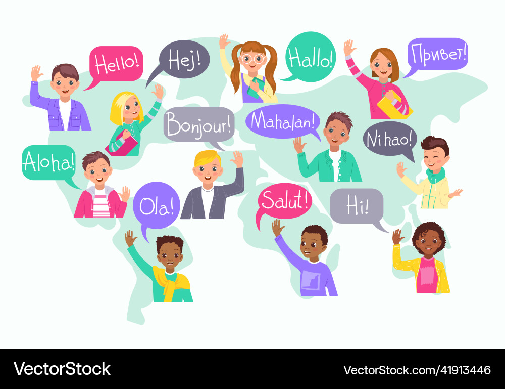 Children Greeting in Multiple Languages vector image
