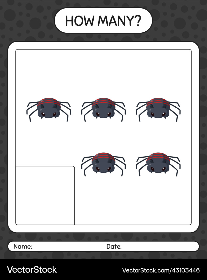 How many counting game with spider worksheet How many counting game with spider worksheet Vector Image
