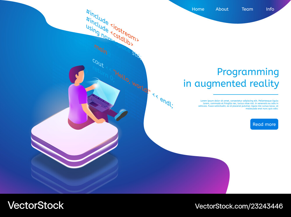 Isometric banner programming in augmented reality Vector Image