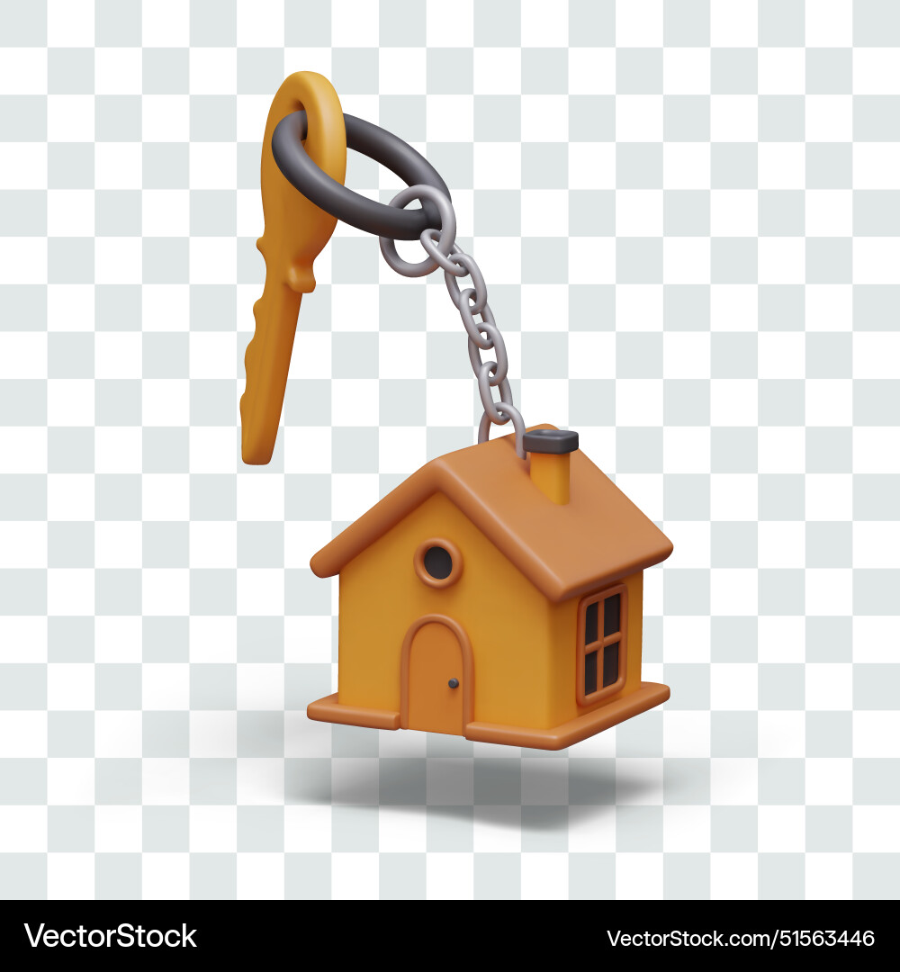 Realistic key with house keychain access Realistic key with house keychain access Vector Image