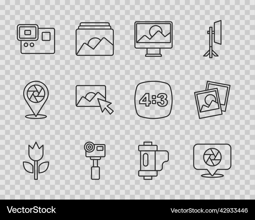 Set line photo mode macro camera shutter Set line photo mode macro camera shutter vector image