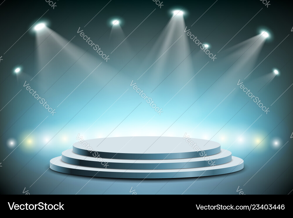 Spotlights illuminates a round stage Vector Image