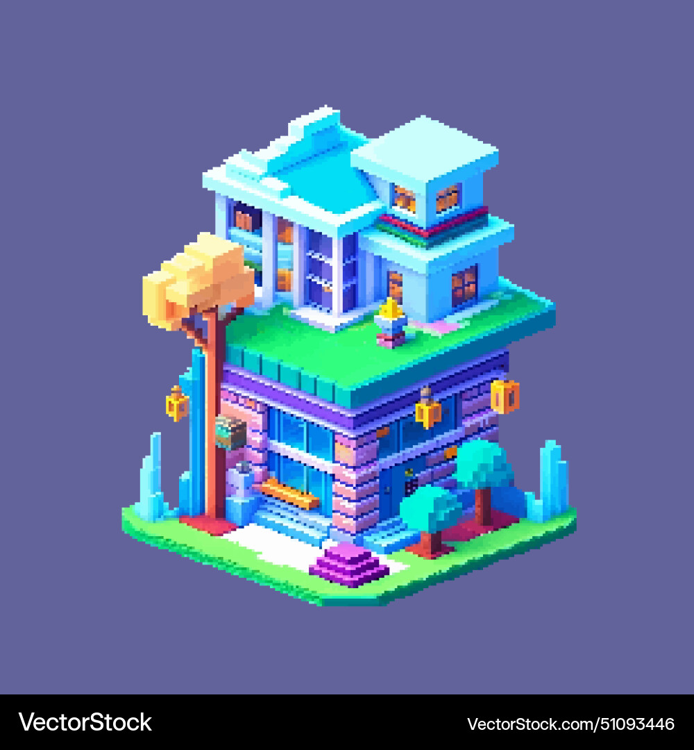 Three-dimensional projection pixel 8-bit art view Three-dimensional projection pixel 8-bit art view vector image