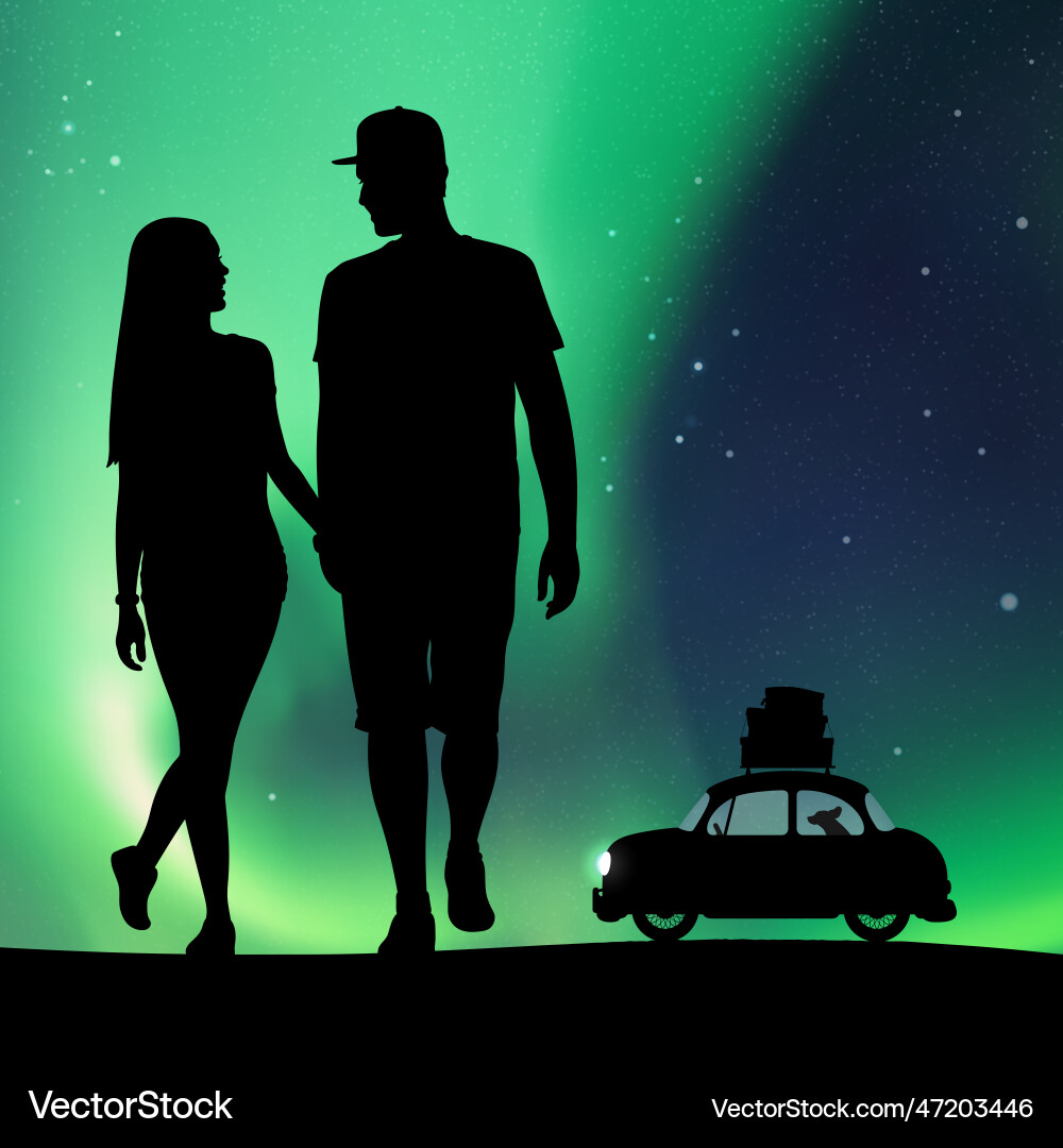 Two lovers walk on beach at night loving couple Two lovers walk on beach at night loving couple vector image