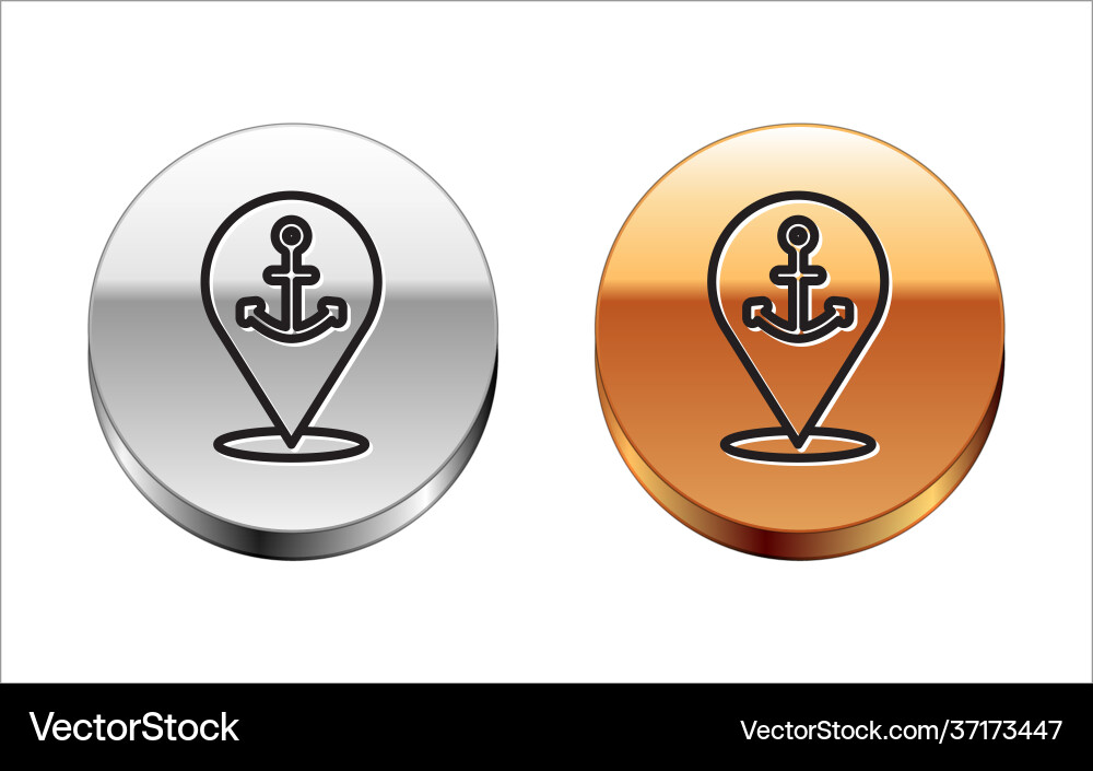 Black line map pointer with anchor icon isolated Black line map pointer with anchor icon isolated vector image