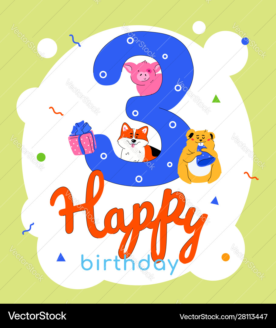 Children 3rd birthday greeting card Children 3rd birthday greeting card vector image