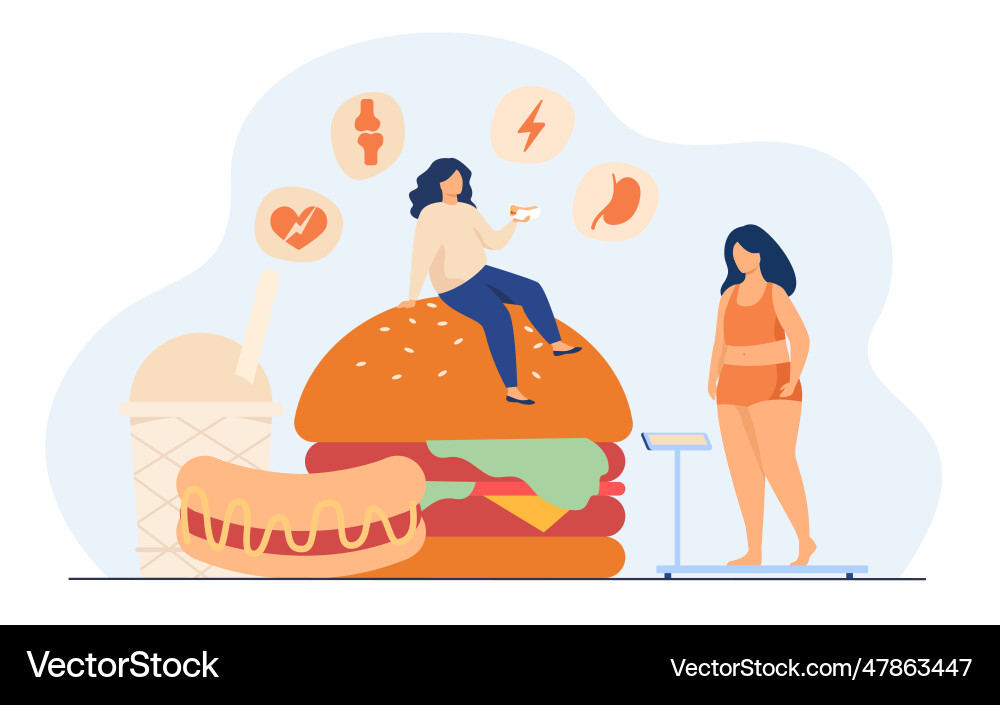 Fat woman keeping unhealthy diet Fat woman keeping unhealthy diet vector image